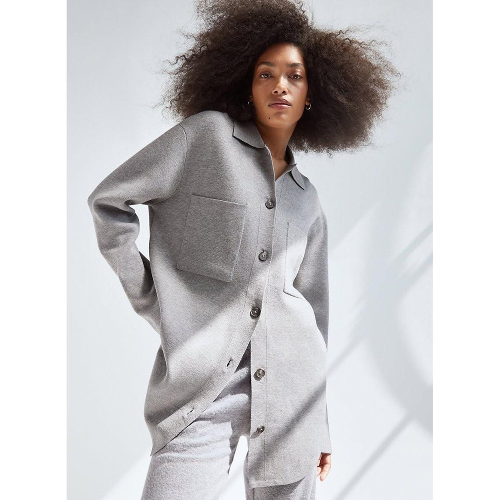 Babaton‎ Aritzia Society Sweater Heather Grey Button-Up Knit Shacket Women's XS